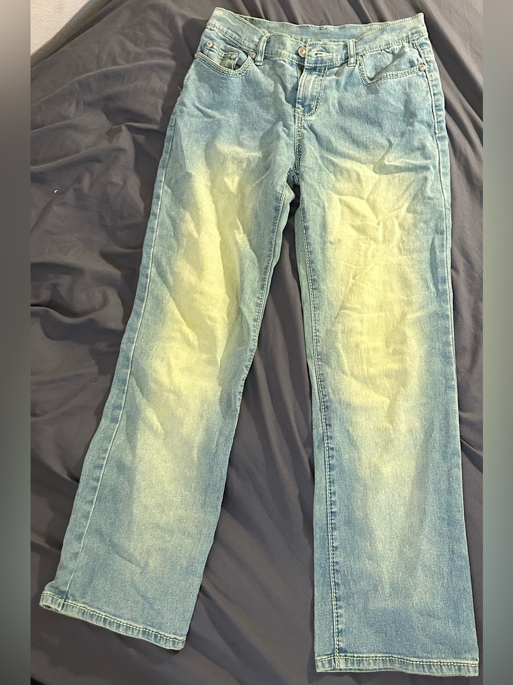 Diane Gilman Light Blue Denim Jeans with Yellow Fade Accents